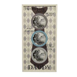 Fathers Day Photo Frame Vertical Tie Design Holds 3 Photos 4x6 Beige Brown Blue